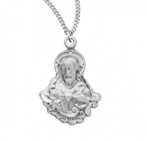 11/16" Sterling Silver Scapular Medal comes with a genuine rhodium 18" Chain and a deluxe velour gift box.