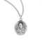 11/16" Sterling silver Scapular medal showing the Sacred Heart of Jesus on the oval shaped front and Our Lady of Mount Carmel on the reverse. The medal comes with an 18" genuine rhodium plated chain in a deluxe velour gift box.