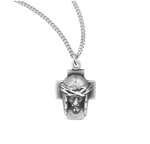5/8" Sterling Silver Head of Christ Medal with a genuine rhodium 18" Chain in a deluxe velour giftbox.