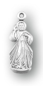 7/8" Sterling Silver Divine Mercy Medal on an genuine rhodium 18" Chain in a deluxe velour gift box.