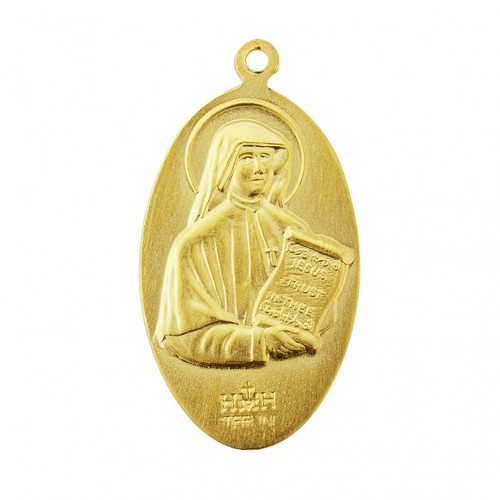 1" Sterling Silver or Gold over Sterling Double Side Medal~Divine Mercy on front and Maria Faustina depicted on reverse side. "Jesus I Trust in You" written across bottom. Medal comes with a genuine rhodium 18" Chain in a deluxe velour gift box.