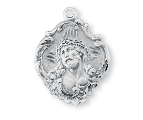 1 1/16" Sterling Silver Christ Medal with genuine rhodium 24" Chain in a deluxe velour gift box.