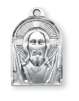 13/16" Sterling Silver Medal of Head of  Christ with 18" Chain. Comes with a deluxe velour gift box.