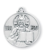 1" Round Sterling Silver Christ the Teacher Medal with genuine rhodium 24" Chain in a deluxe velour gift box.