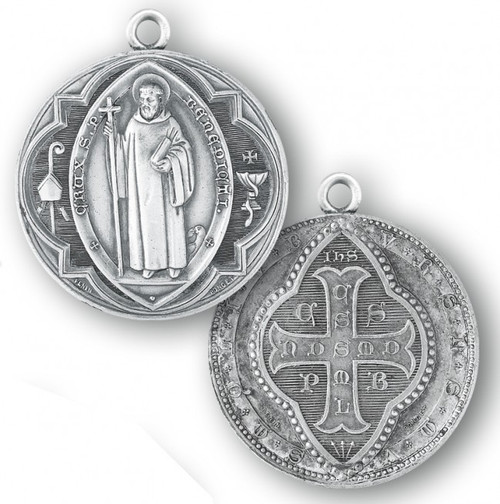 1 3/8" Sterling Silver St. Benedict Medal with 27" Chain