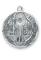 Round Double Sided Sterling Silver St. Benedict Medal. St Benedict Medal comes on a  24" genuine rhodium plated endless curb chain.  St. Benedict medal comes in a deluxe velour giftbox. Dimensions:1.1" x1.0 (29mm x 26mm).  Weight of medal: 6.2 Grams.  Made in USA.