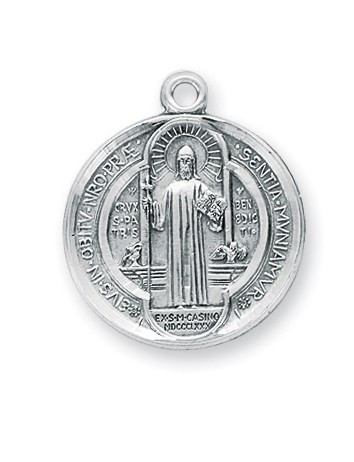 7/8" Sterling Silver St. Benedict Medal with 24" Chain