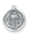 Sterling Silver St. Benedict Medal with an 18"genuine rhodium plated curb chain.  Dimensions:0.8" x 0.6" (19mm x 16mm).  Weight of medal: 2.3 Grams. St Benedict Medal comes in a giftbox. Made in the USA