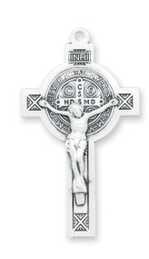 2" Sterling Silver St. Benedict Crucifix with genuine rhodium 24" Chain in a deluxe velour giftbox.