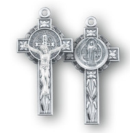 1 5/8" Sterling Silver St. Benedict Crucifix with genuine rhodium plated 18" Chain in a deluxe velour giftbox.
