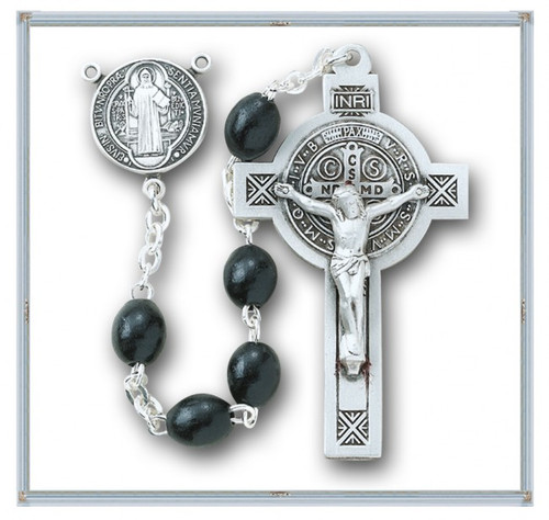Black Oval Wood St. Benedict Rosary Boxed