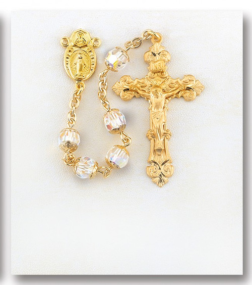 Gold Over Sterling Aurora Swarovski Crystal Rosary