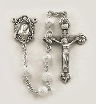 6mm Round Frosted Sterling Silver Beads with Flowered Our Lady of Sorrows Sterling Center