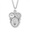 Three-way combination Medal ~ Miraculous-Scapular-Saint Christopher medal. Solid .925 sterling silver.  24" Genuine rhodium plated endless curb chain. Dimensions: 1.2" x 0.7" (31mm x 17mm). Deluxe velvet gift box. Made in USA.