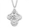 1-1/8" Sterling Silver 4-Way Medal.  The Cross shaped Medal is adorned with St. Christopher, St. Joseph, Sacred Heart of Jesus, and the Miraculous Medal. Solid .925 sterling silver.  Dimensions: 1.1" x 0.8" (28mm x 21mm).  A 24" Rhodium Plated Curb Chain is Included with a Deluxe Velour Gift Box.  Made in the USA.
