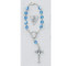Carded Our Lady of Lourdes Blue Auto Roasary with silver ox crucifix and center.