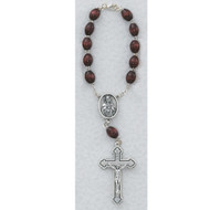 6 x 8mm Carded Sacred Heart Brown auto rosary with silver ox crucifix and center.