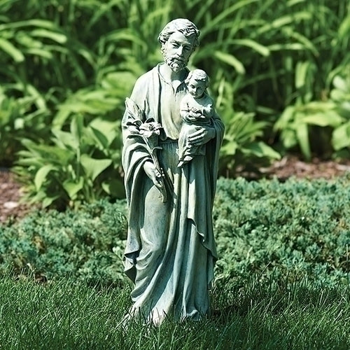 Saint Joseph Garden Figure. This 20" St. Joseph Garden Statue is made of resin/stone mix.  The St. Joseph Garden figure is a wonderful addition to any garden.