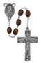 Pewter Brown Wood Bead Trinity Rosary.  Rosary has a Sacred Heart of Jesus centerpiece. Rosary comes in a  gift box. 