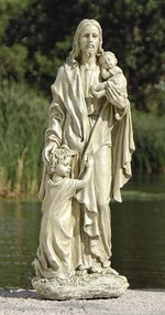 This beautiful and breathtaking garden statue features Jesus holding a young child with another hugging his legs. This gorgeous statue can make a great addition to your garden.
Details:
24"H
Resin and stone mix