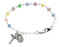 5 1/2" Sterling Silver or Rhodium plated Pewter Baby Bracelet with Tin Cut Multicolor Beads and Sterling Silver or Silver Ox  Miraculous Medal and Crucifix.