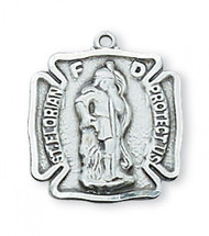 Sterling Silver Saint Florian Medal ~  St Florian is the Patron Saint of Firefighters.  The St. Florian Medal is 11/16"L and  comes on an 18" rhodium plated chain.  A deluxe giftbox is included.