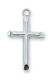 Silver or Gold plated sterling silver cross with 18 inch rhodium or gold plated chain in a deluxe gift box. Length: 13/16 inches.