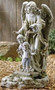 Garden statue of guardian angel standing behind two children holding a solar powered lantern.
