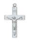 1 3/16" Sterling Silver Crucifix.  Crucifix comes with a 24" rhodium plated chain. Crucifix comes in a deluxe gift box. Made in the USA