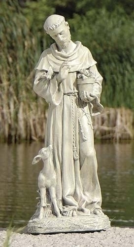 18" Saint Francis with Fawn Figure. Resin/Stone Mix