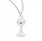 13/16" Sterling Silver Chalice Pendant.  Chalice Pendant comes on an 18" genuine rhodium or gold plated curb chain.  Dimensions: 0.8" x 0.3" (21mm x 8mm). A deluxe gift box is included. Made in th USA.