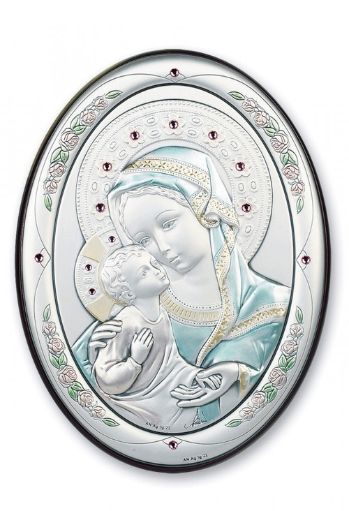 7" x 5" Sterling Silver Madonna and Child Plaque