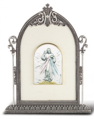 6 1/2" x 4 1/2" Antique Silver Frame w/Sterling Silver Divine Mercy Image