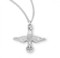 1/2"  Sterling Silver Holy Spirit Medal. Holy Spirit Pendant comes on an 18" rhodium plated curb chain. A deluxe gift box is included.  Dimensions: 0.6" x 0.6" (14mm x 14mm).  Made in USA.