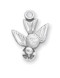 3/4" Sterling silver Holy Spirit Medal. Holy Spirit Medal comes with an 18" genuine rhodium plated curb chain. Holy Spirit Medal presents in a deluxe velour gift box. Dimensions: 0.7" x 0.5" (17mm x 12mm). Made in the USA. 