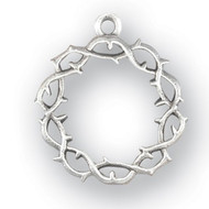 Sterling Silver Crown of Thorns Pendant. Pendant comes on a 20" Genuine rhodium plated curb chain in a deluxe velour gift box. Dimensions: 0.9" x 0.7". Made in USA.