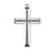 1 1/4" Sterling Silver Cross with Black Enamel.  A 20" Rhodium  Plated Curb Chain is Included with a deluxe velour gift box. Dimensions: 1.3" x 0.8" (33mm x 20mm). Made in the USA 