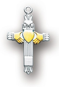 Tutone Claddaugh Cross Pendant - 1" Tutone Sterling Silver Claddagh Cross with 18 inch genuine rhodium plated chain in a deluxe velour gift box.