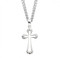 1" Sterling silver cut out cross pendant. Cut out cross pendant comes on an 18" genuine rhodium plated chain.  Dimensions: 1.0" x 0.5" (25mm x 13mm). Sterling silver cut out cross comes in a deluxe velour gift box. Made in the USA.