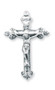 1 5/8" Sterling silver scared heart crucifix on a 24 inch genuine rhodium chain in a deluxe velour gift box.