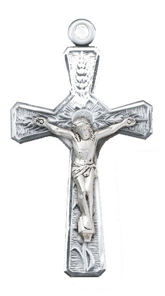 1 5/8" Sterling Silver Holy Eucharist Cross.  A 24" Rhodium Plated Chain is Included with a Deluxe Velour Gift Box.