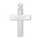 3/4" Women's  sterling silver engraved cross pendant on an 18" genuine rhodium plated chain presented in a deluxe velour gift box. Dimensions: 0.8" x 0.4" (19mm x 11mm). Made in the USA.