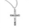 1 1/8" Sterling Silver  Cross. An 18" Rhodium  Plated Curb Chain is Included.  Cross presents in a  Deluxe Velour Gift Box. Dimensions: 1.1" x 0.6" (28mm x 16mm).  Made in the USA