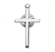 1" Sterling silver cross pendant on an 18" genuine rhodium plated chain. Cross comes  in a deluxe velour gift box. Dimensions: 1.0" x 0.6" (25mm x 14mm). Made in USA.