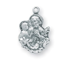 3/4" Sterling silver St. Joseph Medal on a 16" rhodium plated chain in a deluxe velour gift box
