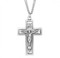 Engraved Wide Crucifix Pendant. Crucifix is a solid .925 Sterling silver.  Engraved Wide crucifix on a 24" rhodium plated endless curb chain. Dimensions: 1.3" x 0.8" (33mm x 20mm). Weight of medal: 4.0 Grams. Engraved wide crucifix comes in a deluxe velour gift box.