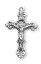 Sterling Silver Fancy Filigree Crucifix.  Solid .925 sterling silver.  Dimensions: 1.3" x 1.0" (33mm x 20mm). Weight of medal: 4.5 Grams. 18" Genuine rhodium plated curb chain. Made in the USA.  Comes in a deluxe gift box. 