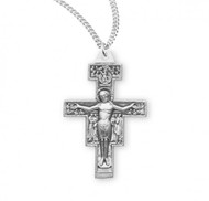 1 1/4" Sterling silver San Damiano Crucifix comes on a 20" genuine rhodium plated curb chain. Cross comes in a deluxe velour gift box. Dimensions: 1.3" x 0.8" (32mm x 21mm).  Weight of medal: 3.0 Grams. Made in USA.

 