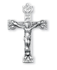 Sterling Silver Crucifix Pendant- 1 7/16" Men's Sterling Silver  Elaborate Crucifix Pendant. Crucifix comes on a 24" curb chain. 