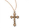 1" Women's flare tipped sterling silver 16kt Gold over solid sterling silver crucifix pendant. The  crucifix comes on an 18" genuine rhodium or gold plate curb chain. Dimensions: 1.0" x 0.6" (25mm x 14mm). Crucifix comes in a deluxe velour gift box. Made in USA.